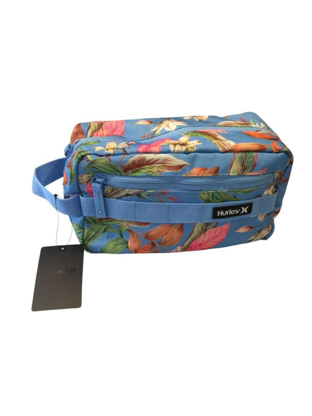 Hurley Tropical Floral Light Blue Zipper Cosmetic Bag with Handle